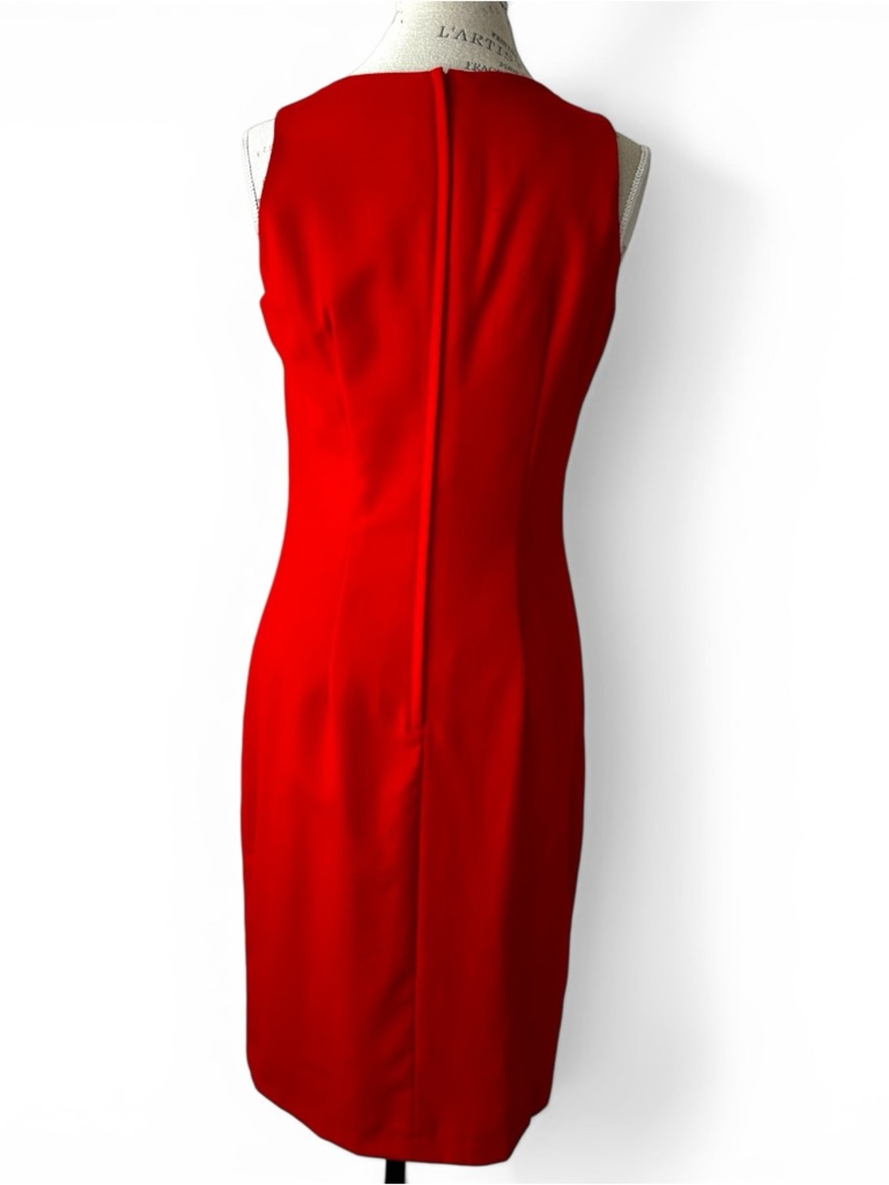 Vintage 100% Pure Virgin Wool Red Sleeveless Midi Sheath Pleated Dress Size XS - Picture 7 of 12